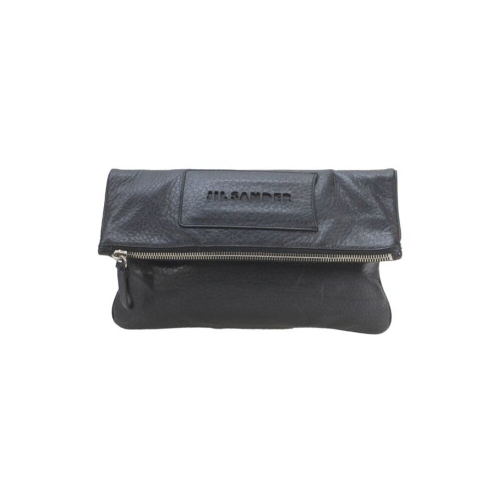 Jil Sander Womens Leather Zippered Folded Clutch Handbag Black